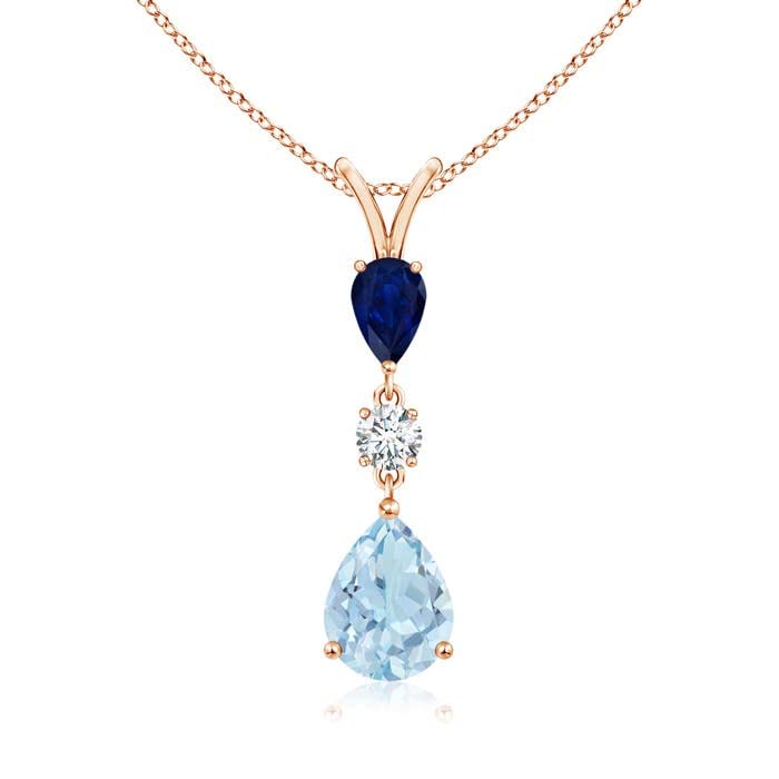 14K Gold Natural Aquamarine Sapphire Pear Drop Pendant