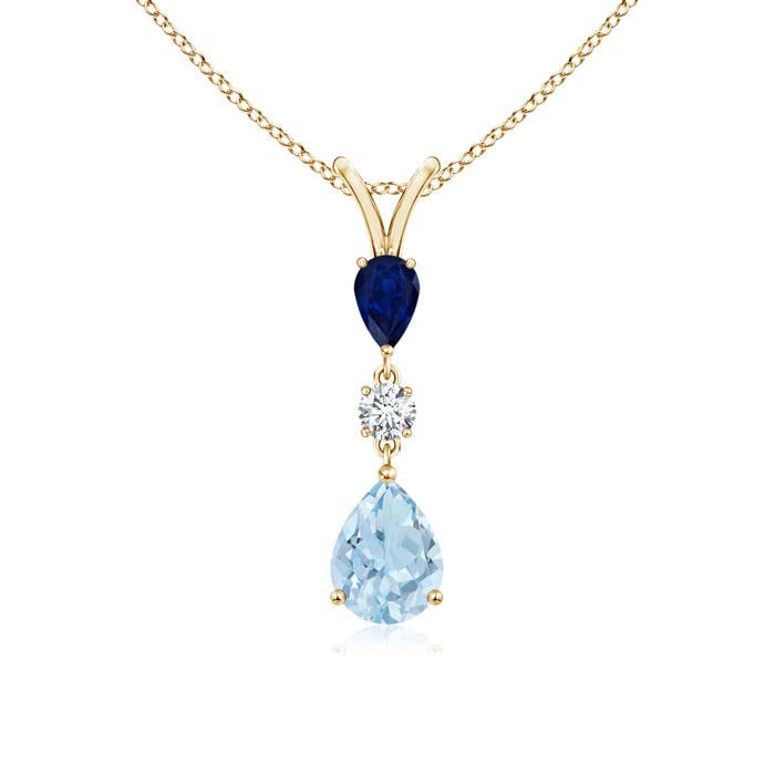 14K Gold Natural Aquamarine Sapphire Pear Drop Pendant