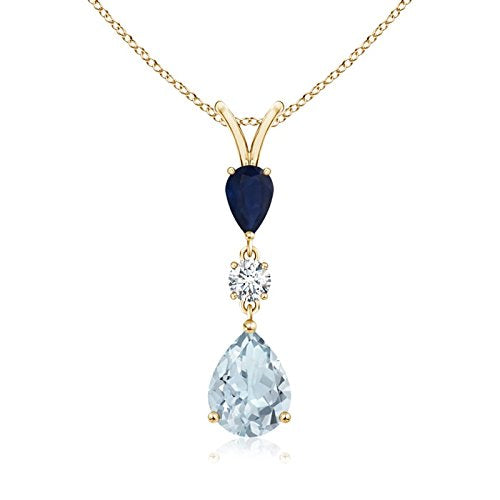 14K Gold Natural Aquamarine Sapphire Pear Drop Pendant