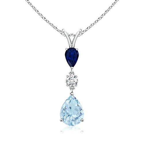 14K Gold Natural Aquamarine Sapphire Pear Drop Pendant