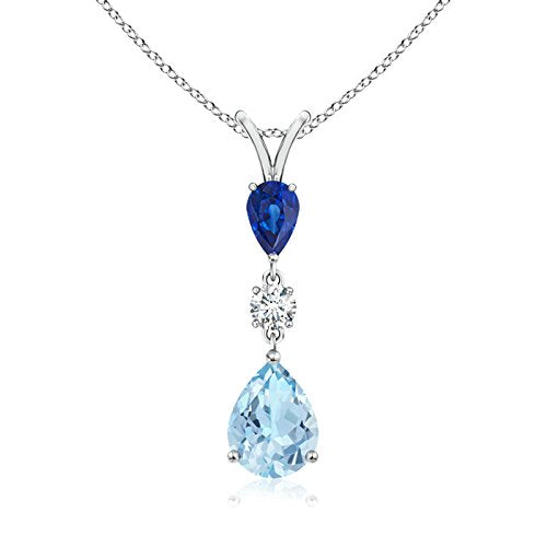 14K Gold Natural Aquamarine Sapphire Pear Drop Pendant