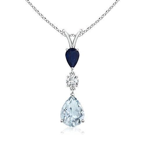 14K Gold Natural Aquamarine Sapphire Pear Drop Pendant