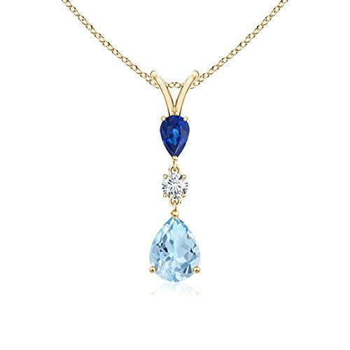 14K Gold Natural Aquamarine Sapphire Pear Drop Pendant