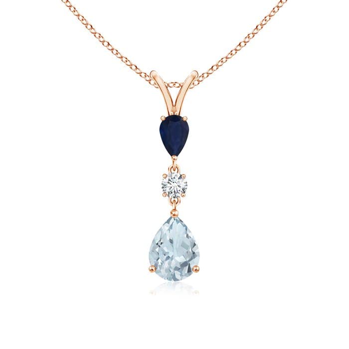 14K Gold Natural Aquamarine Sapphire Pear Drop Pendant