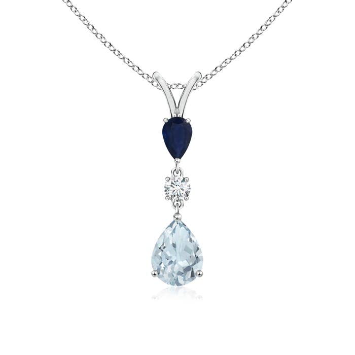 14K Gold Natural Aquamarine Sapphire Pear Drop Pendant