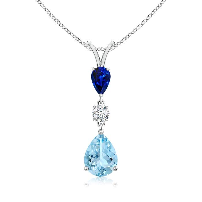 14K Gold Natural Aquamarine Sapphire Pear Drop Pendant