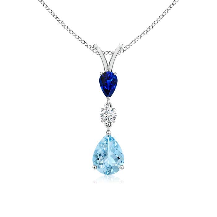 14K Gold Natural Aquamarine Sapphire Pear Drop Pendant