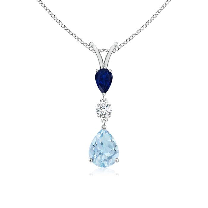 14K Gold Natural Aquamarine Sapphire Pear Drop Pendant