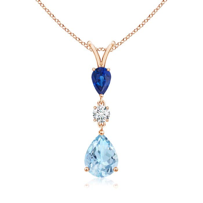 14K Gold Natural Aquamarine Sapphire Pear Drop Pendant