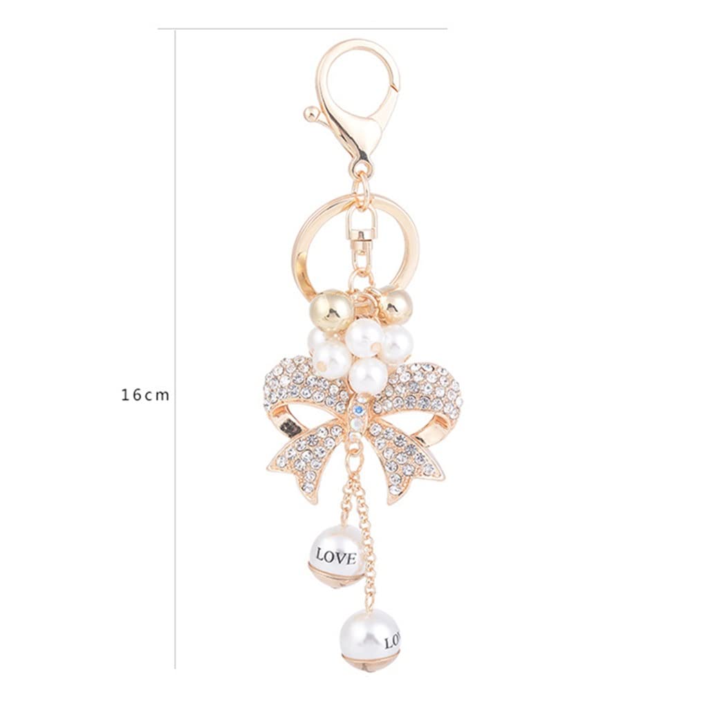 Pearl Crystal Bow Chain Keychain Alloy Bag Pendant Car Charm