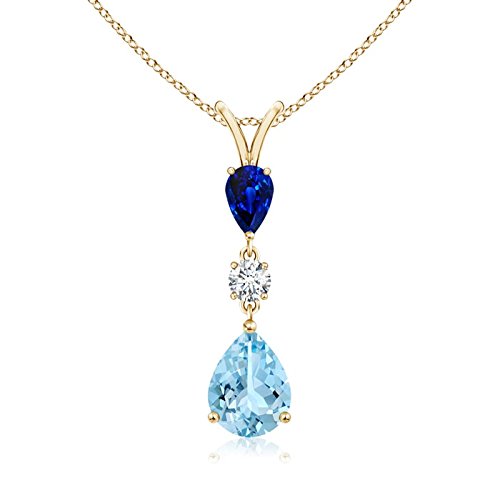 14K Gold Natural Aquamarine Sapphire Pear Drop Pendant