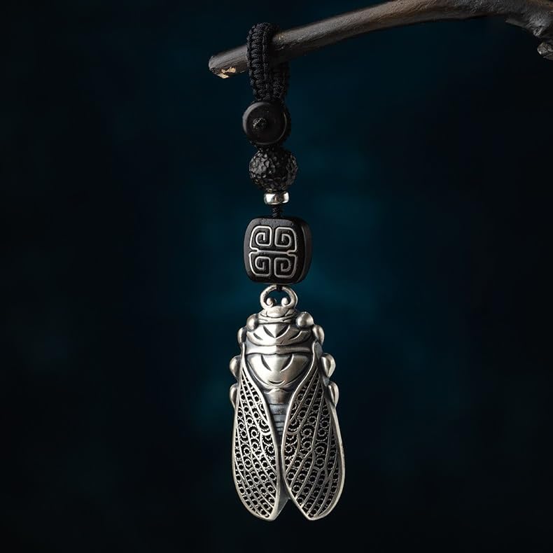 Sterling Silver Cicada Keychain Phone Pendant Vintage Backpack Charm