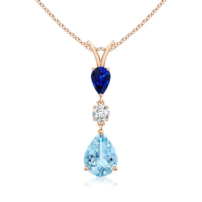 14K Gold Natural Aquamarine Sapphire Pear Drop Pendant