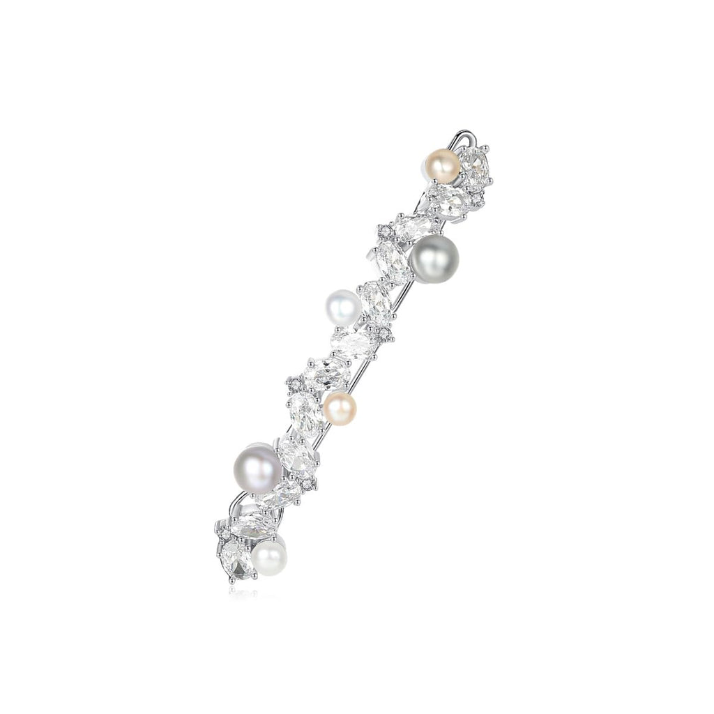 14K Gold Crystal Barrette Flower Pearl Hair Clip Tassel Accessory