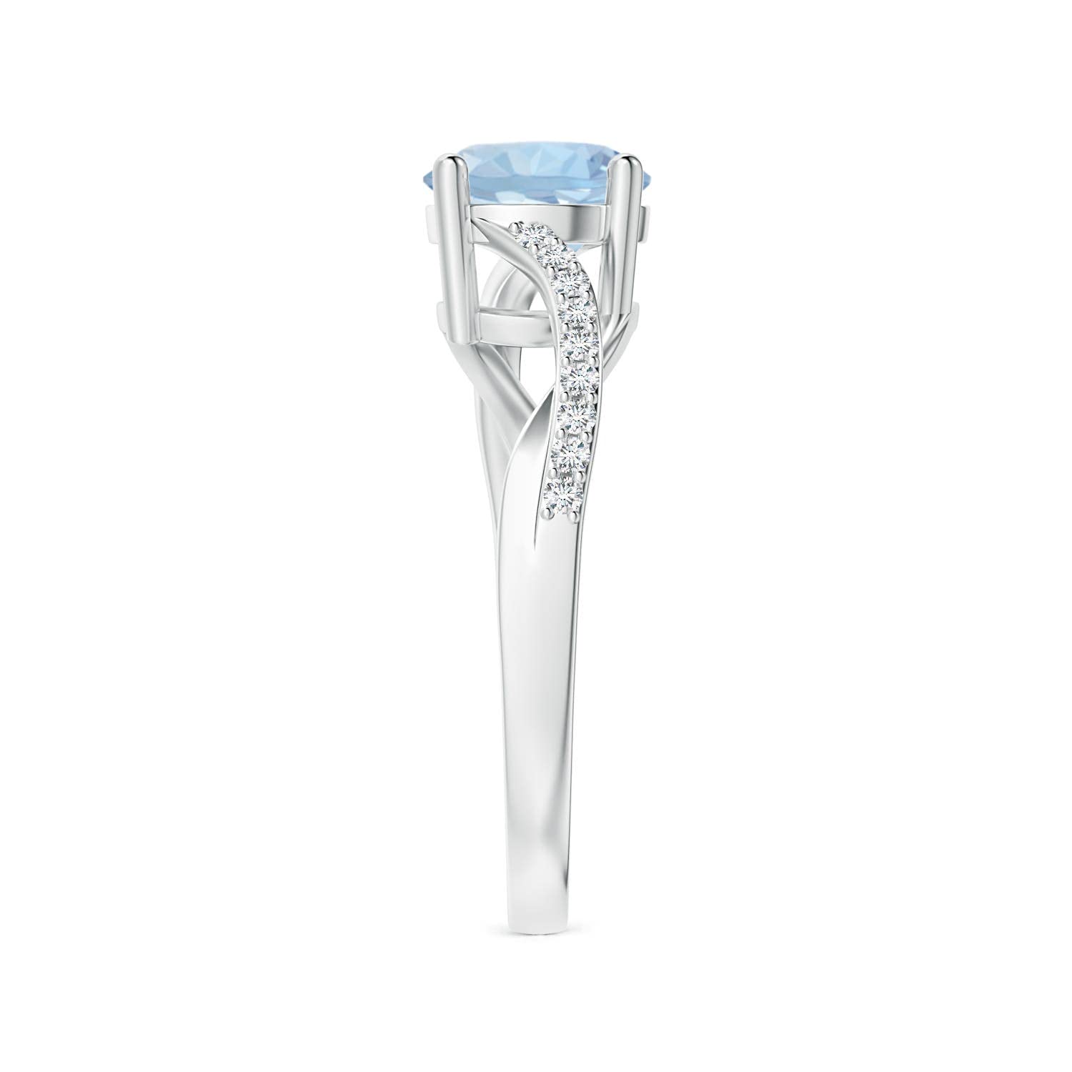 14K Gold Aquamarine Twisted Split Shank Ring