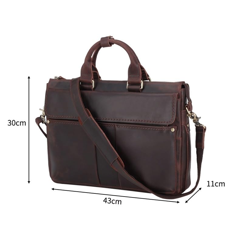 Vintage Crazy Horse Leather Laptop Briefcase Crossbody Bag