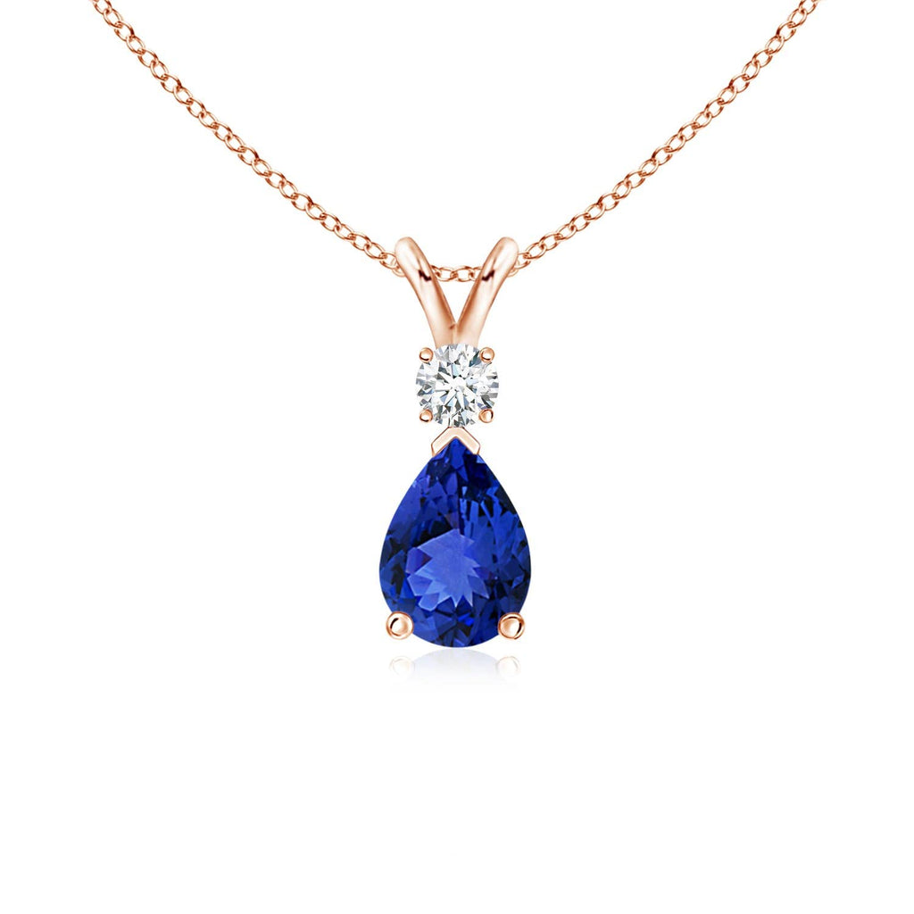 14K Gold Natural Tanzanite Teardrop Pendant with Diamond