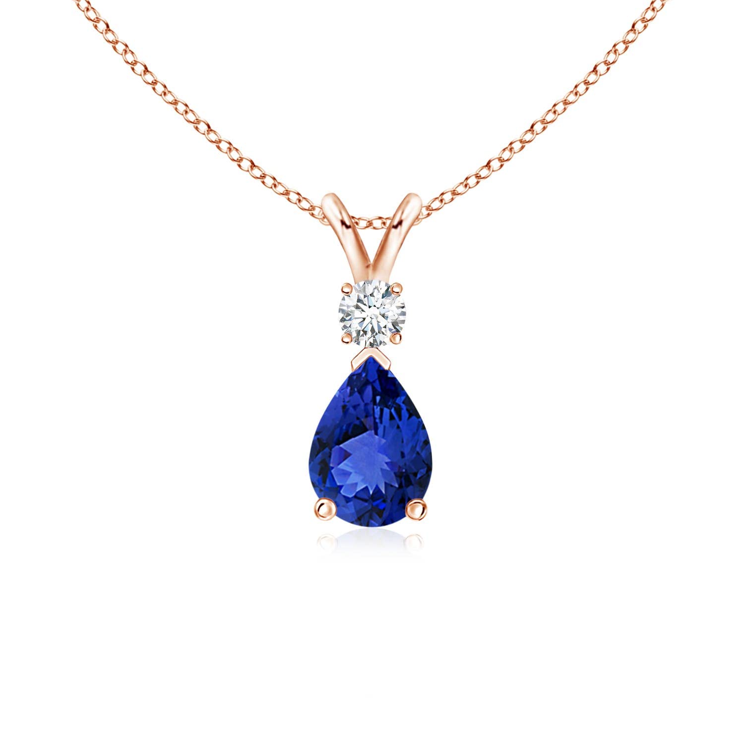 14K Gold Natural Tanzanite Teardrop Pendant with Diamond