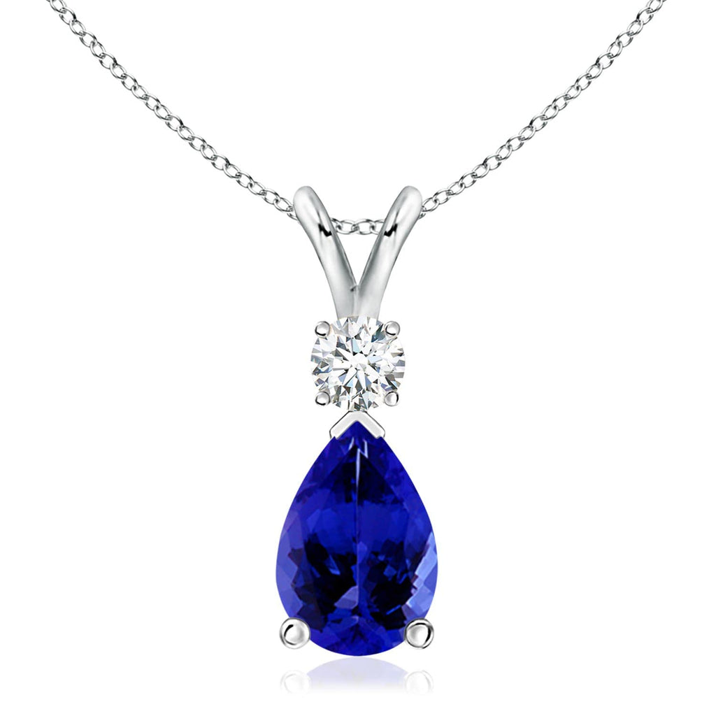 14K Gold Natural Tanzanite Teardrop Pendant with Diamond
