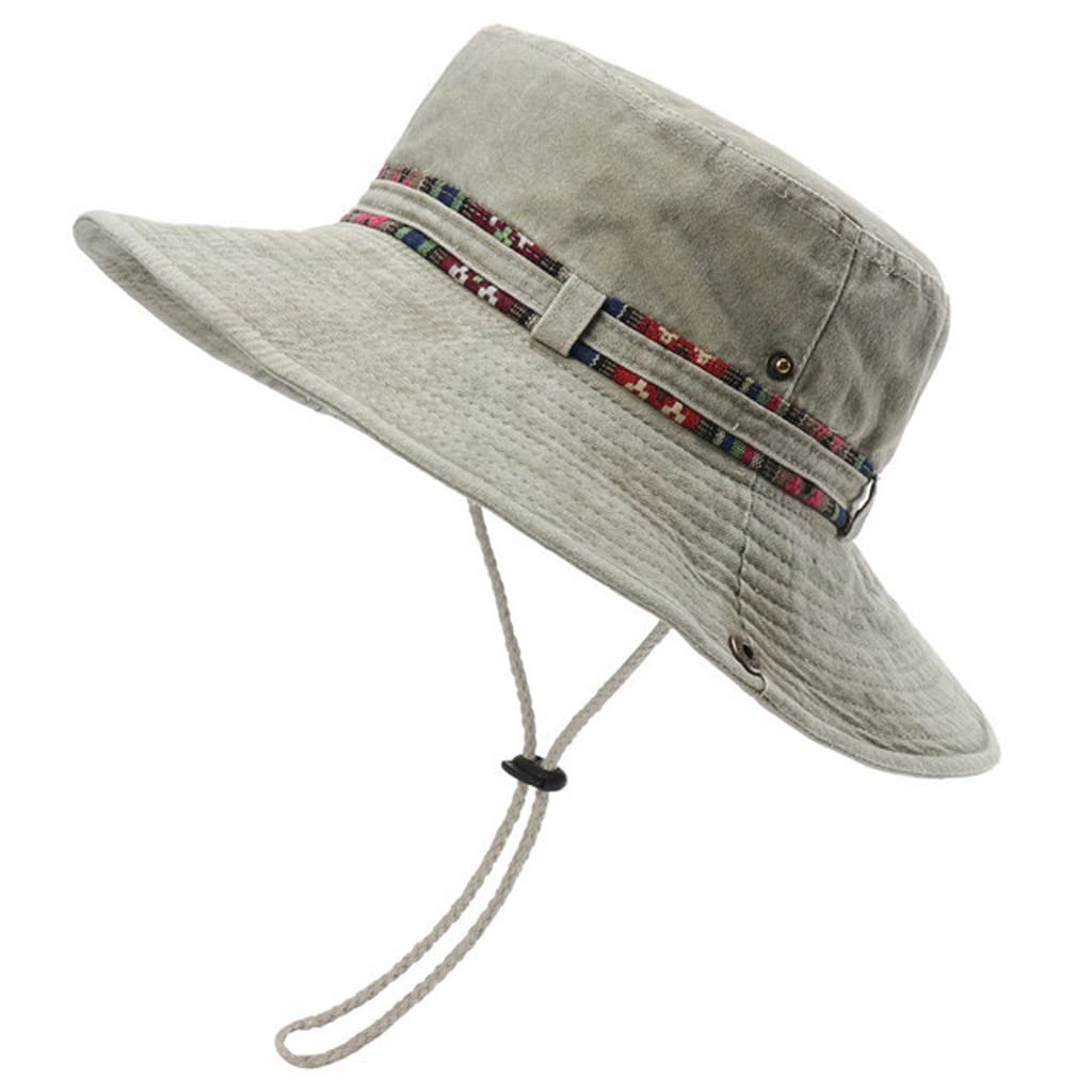 Men Cotton UV Protection Bucket Sun Hat Travel Cap