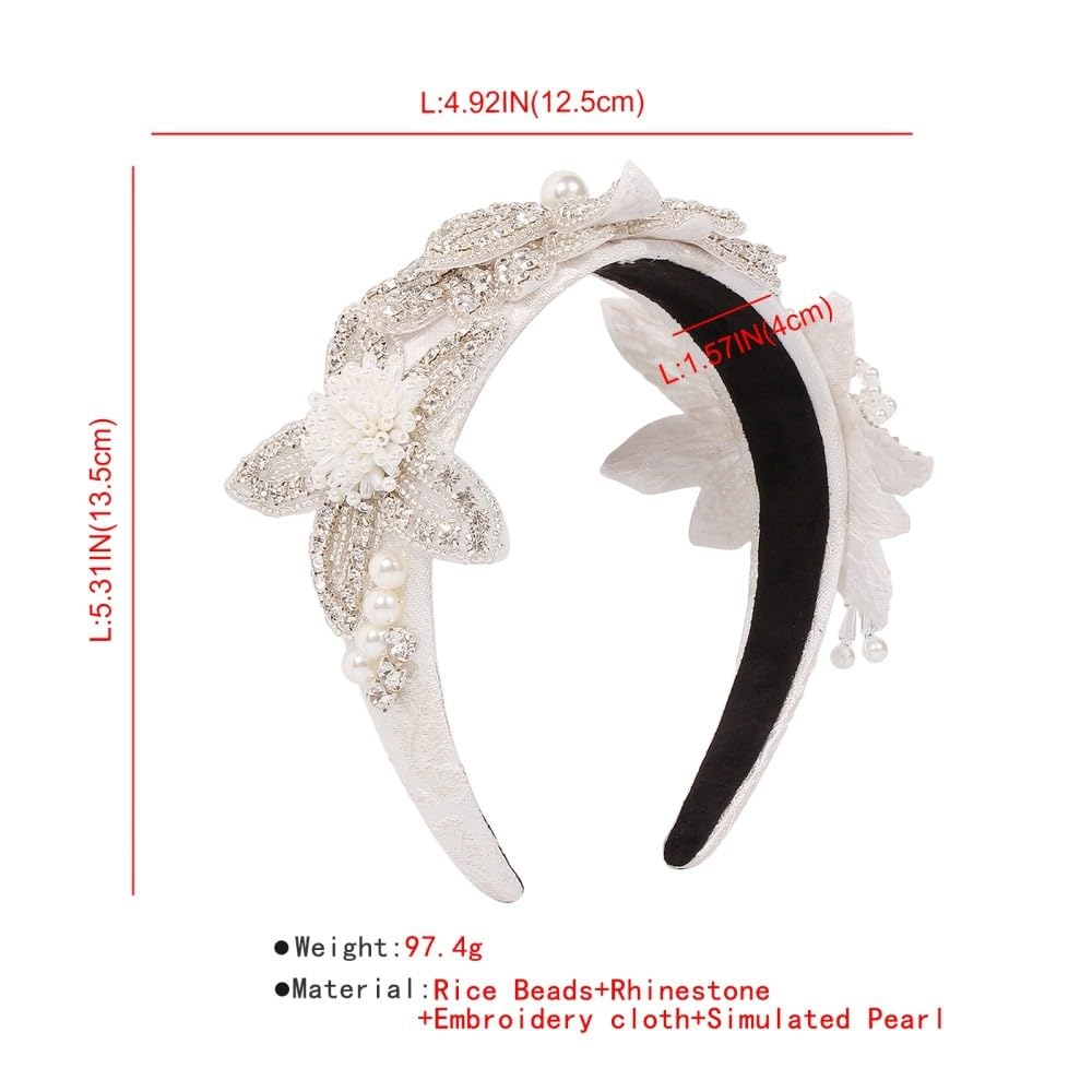 Floral Beaded Fringe Headband Handmade Rice Bead Hair Accessory