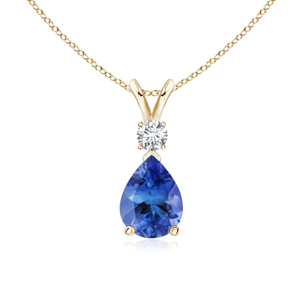 14K Gold Natural Tanzanite Teardrop Pendant with Diamond