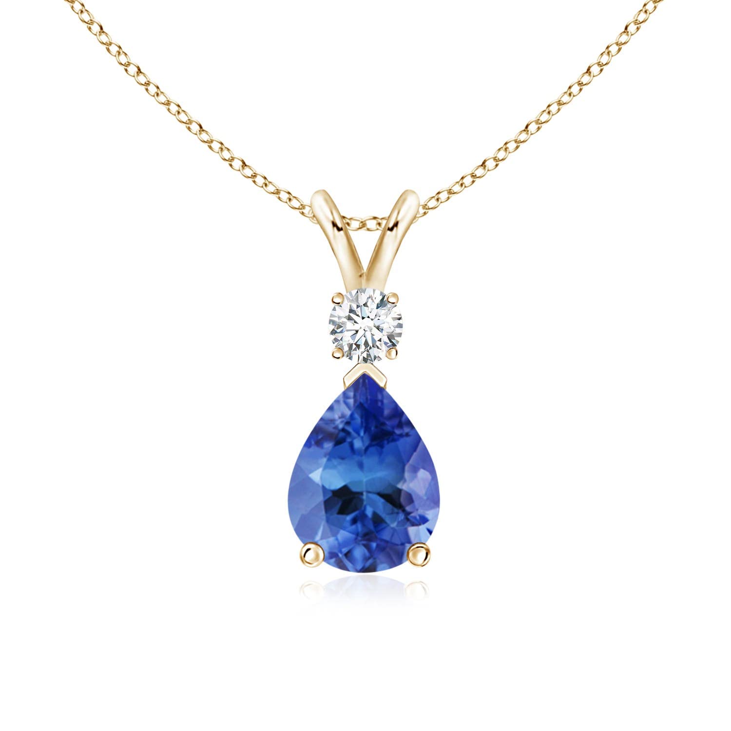 14K Gold Natural Tanzanite Teardrop Pendant with Diamond