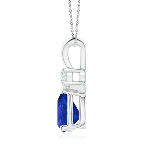 14K Gold Natural Tanzanite Teardrop Pendant with Diamond
