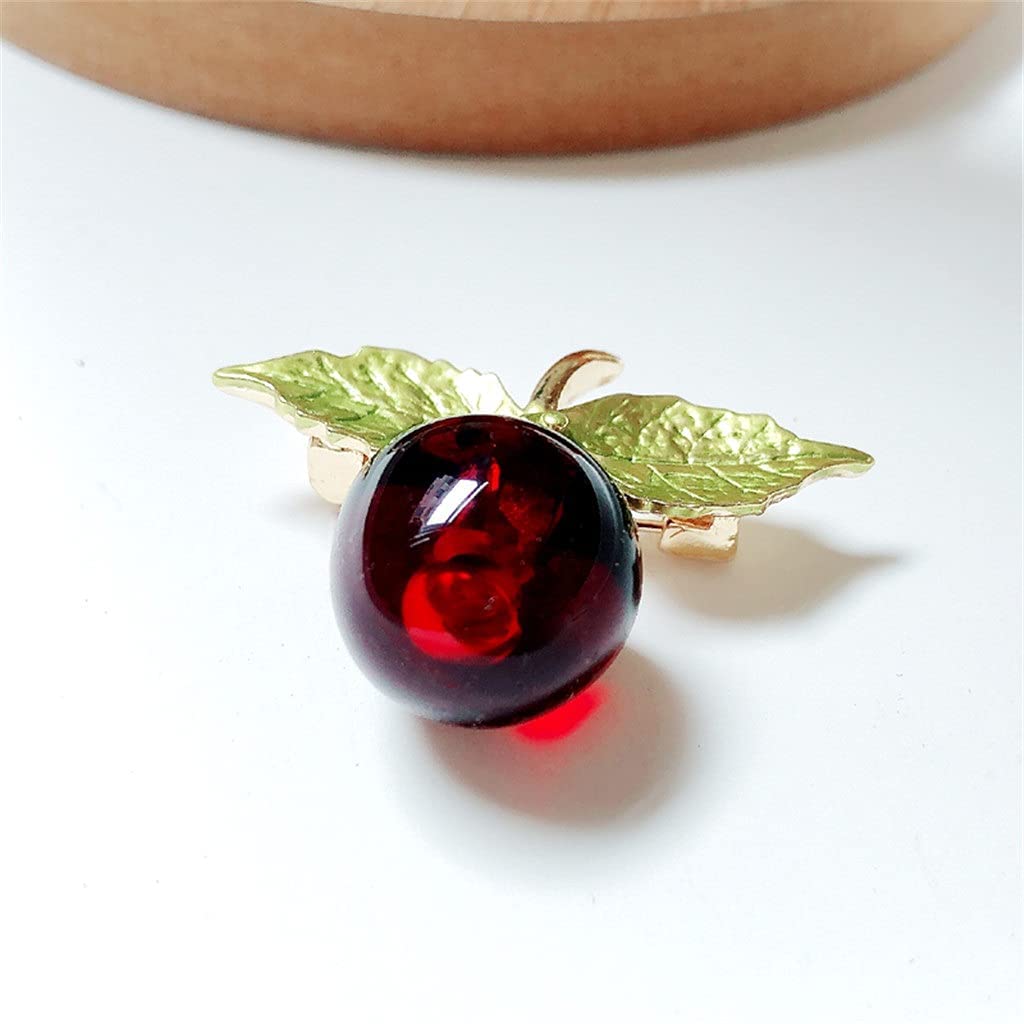 Red Cherry Enamel Brooch Transparent Fashion Jewelry Pin Women