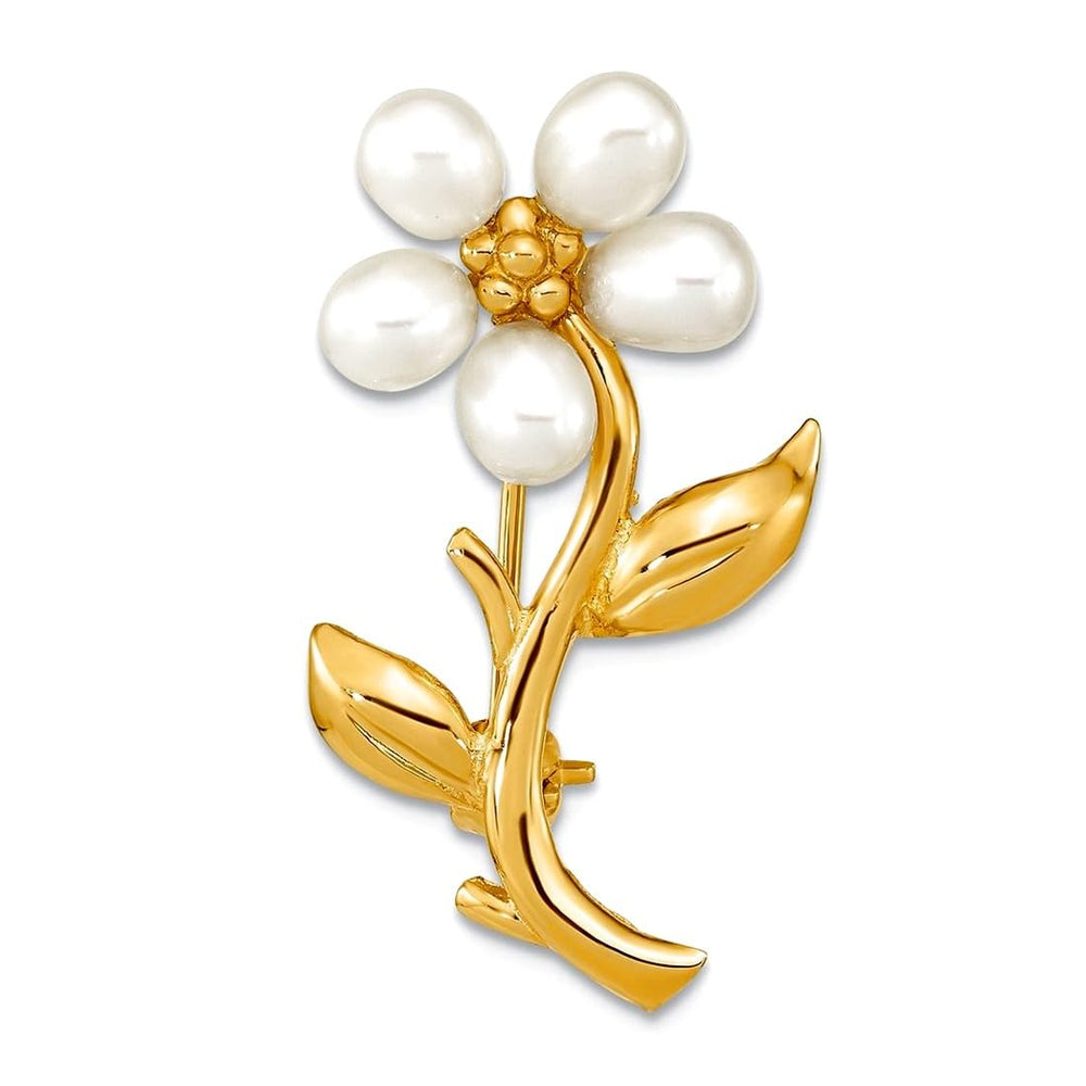 14K Gold Freshwater Pearl Flower Brooch Rice Pearl Pin Women