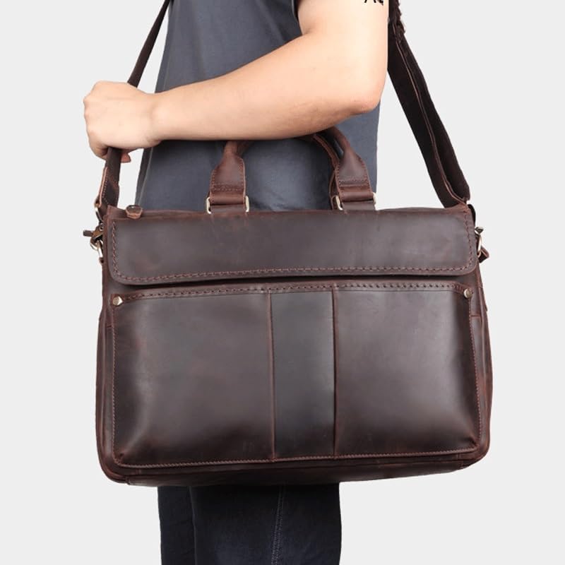 Vintage Crazy Horse Leather Laptop Briefcase Crossbody Bag