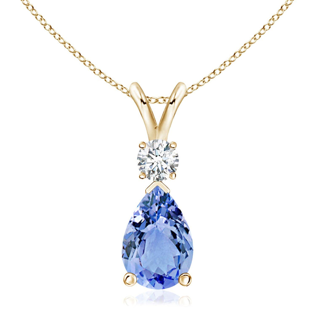 14K Gold Natural Tanzanite Teardrop Pendant with Diamond