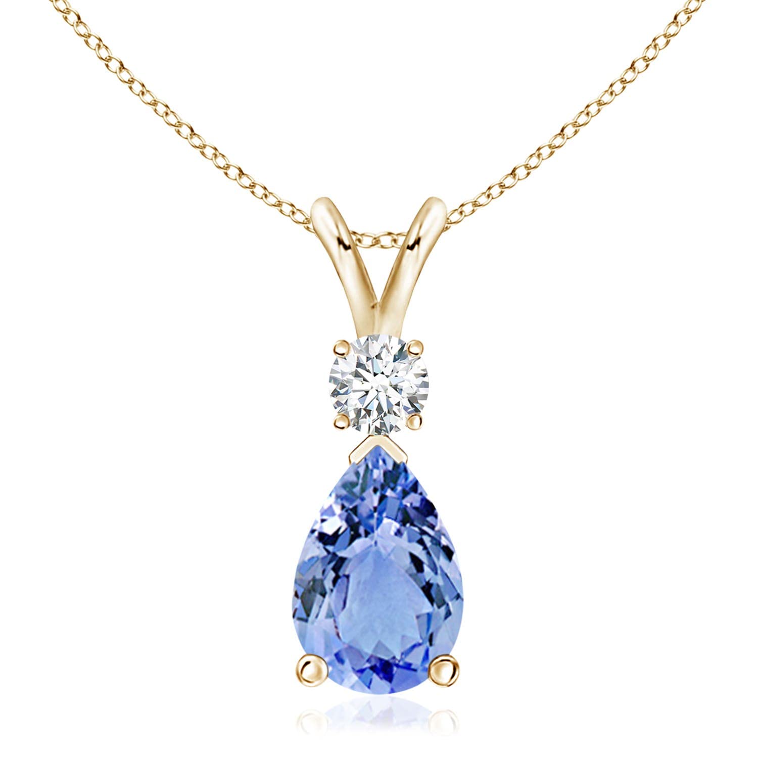 14K Gold Natural Tanzanite Teardrop Pendant with Diamond