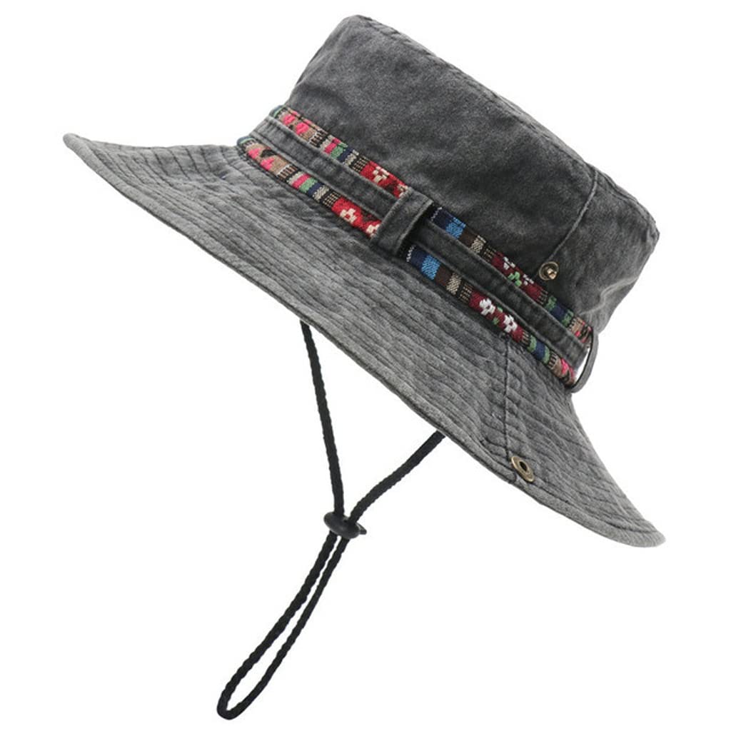 Men Cotton UV Protection Bucket Sun Hat Travel Cap