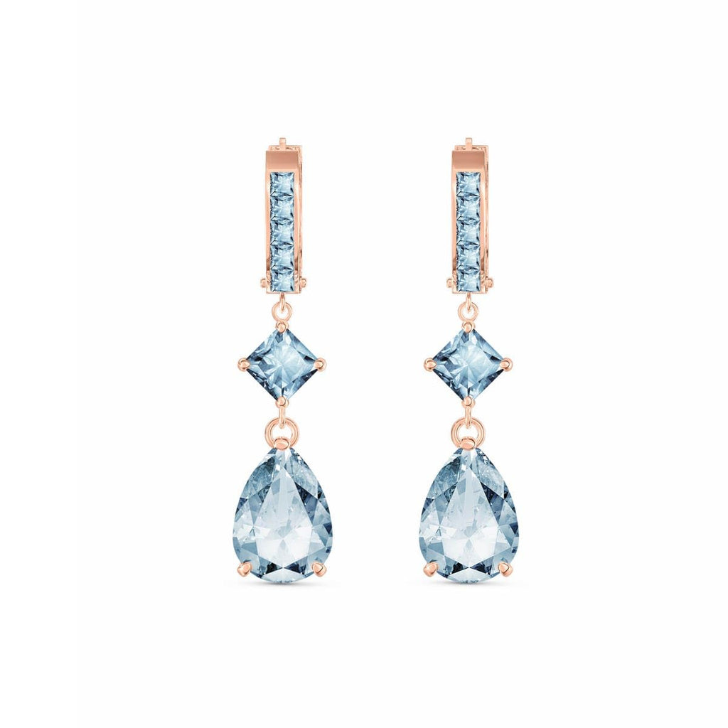 14K Yellow Gold Natural Aquamarine Huggie Hoop Earrings