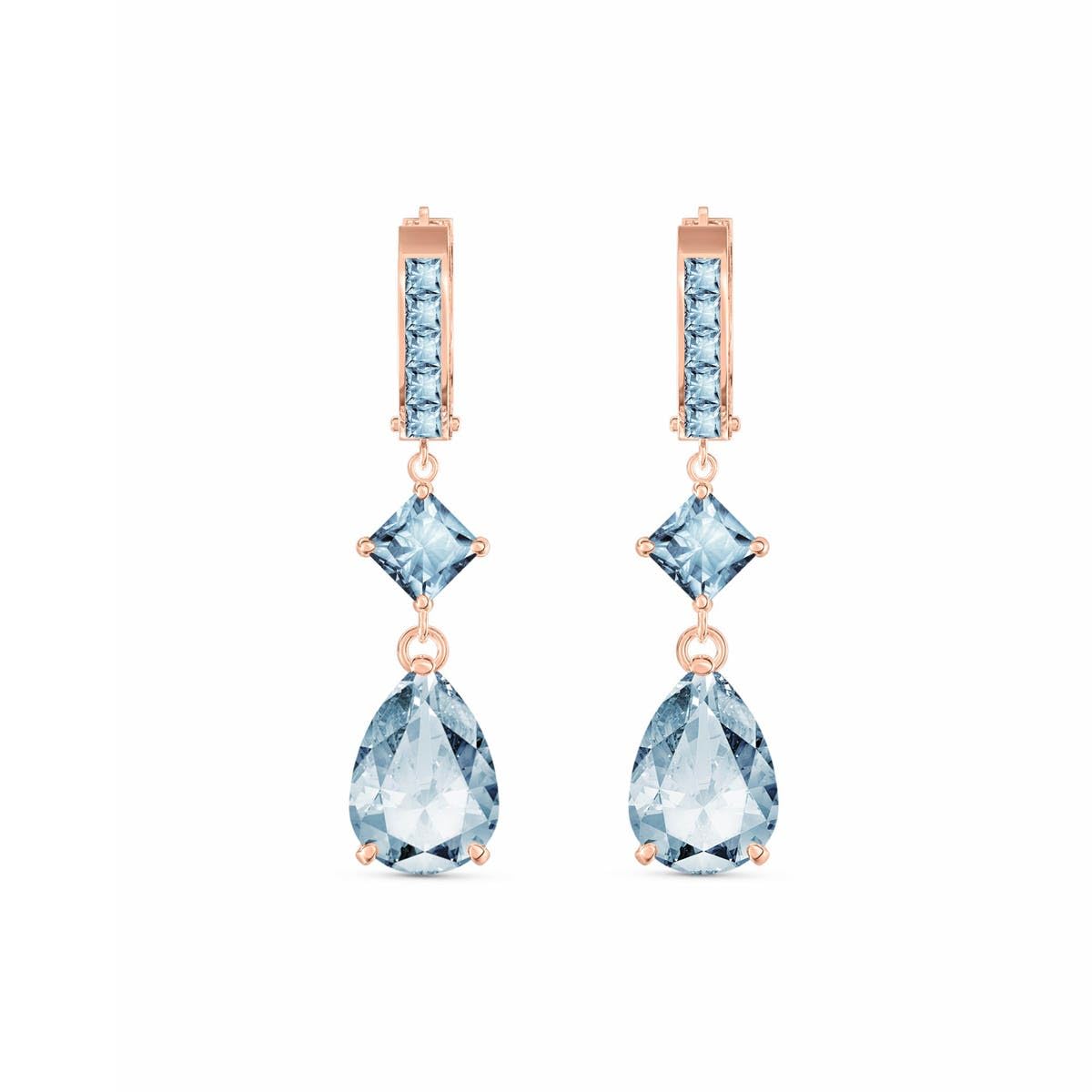 14K Yellow Gold Natural Aquamarine Huggie Hoop Earrings