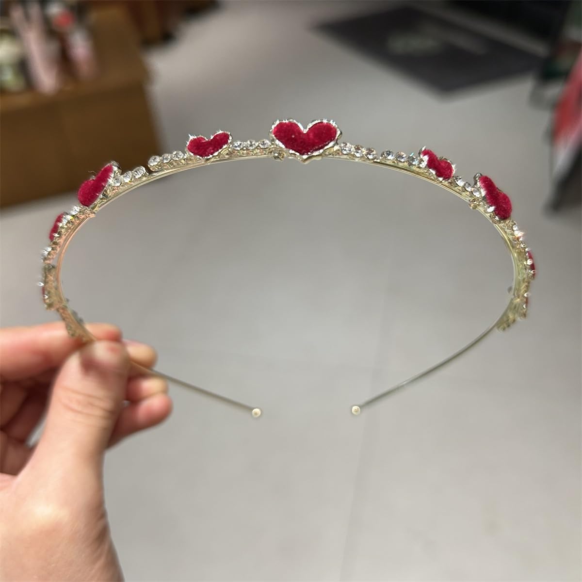 Rhinestone Love Pearl Headband Alloy Thin Hairband Women