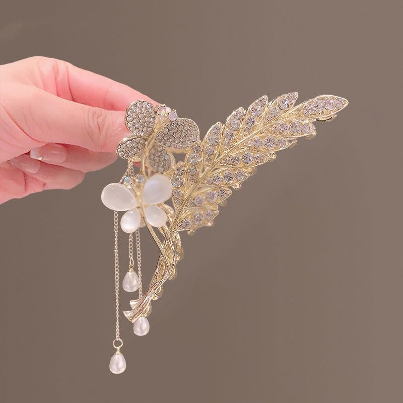 Flower Wheat Tassel Hair Claw Clip Large Curly Hair Shark Clip Accessory