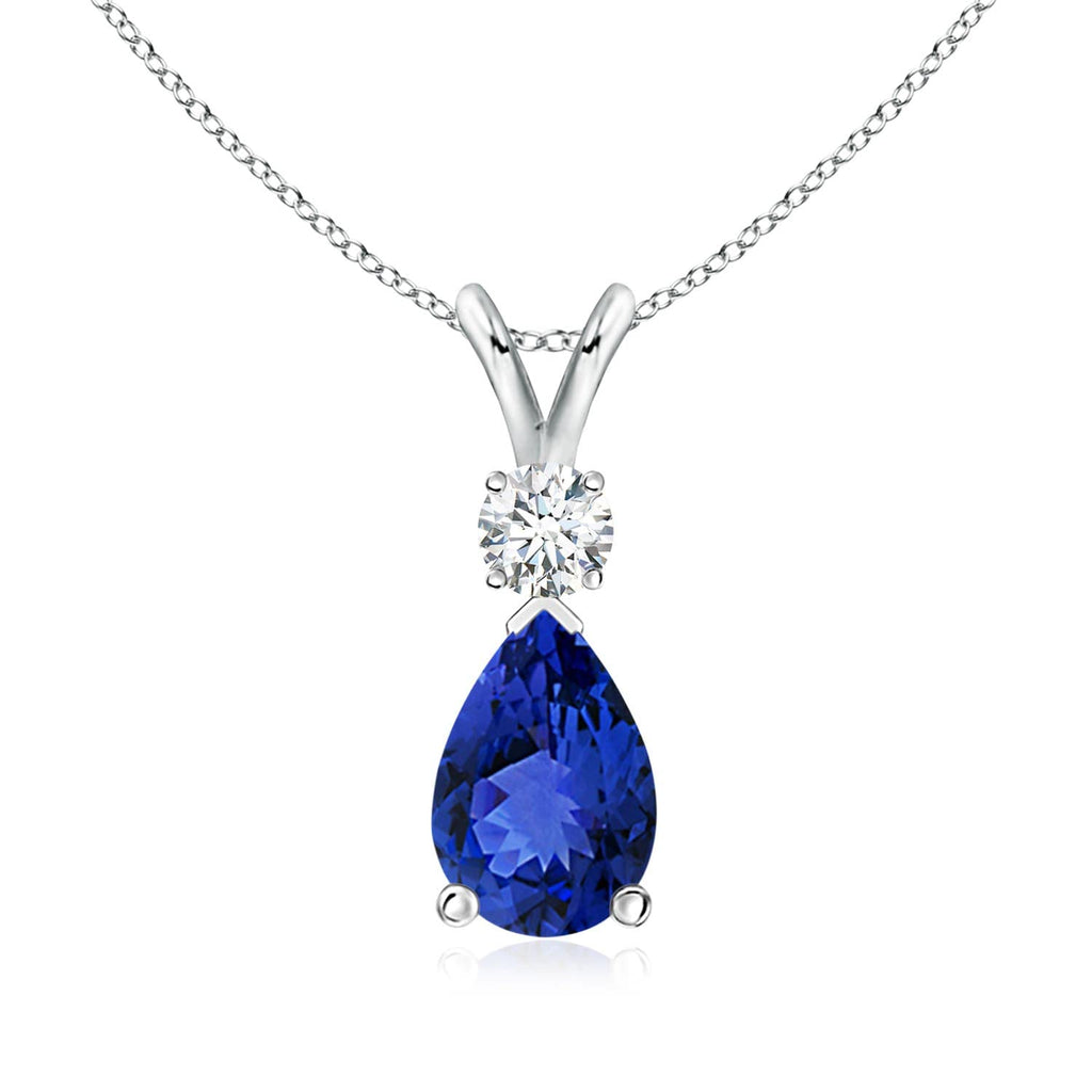 14K Gold Natural Tanzanite Teardrop Pendant with Diamond