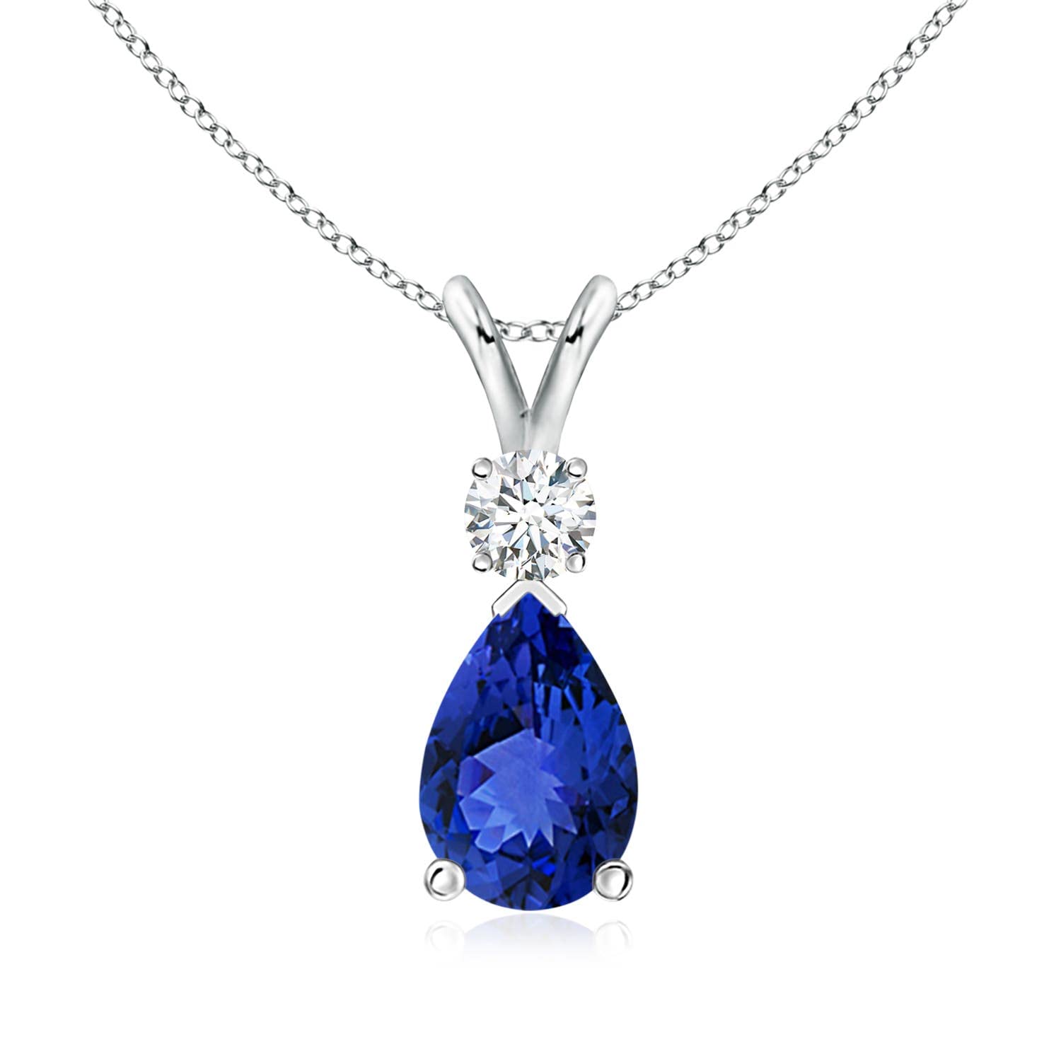 14K Gold Natural Tanzanite Teardrop Pendant with Diamond