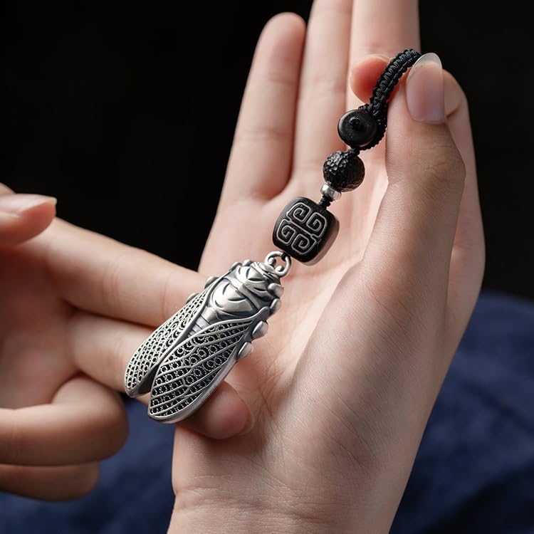 Sterling Silver Cicada Keychain Phone Pendant Vintage Backpack Charm