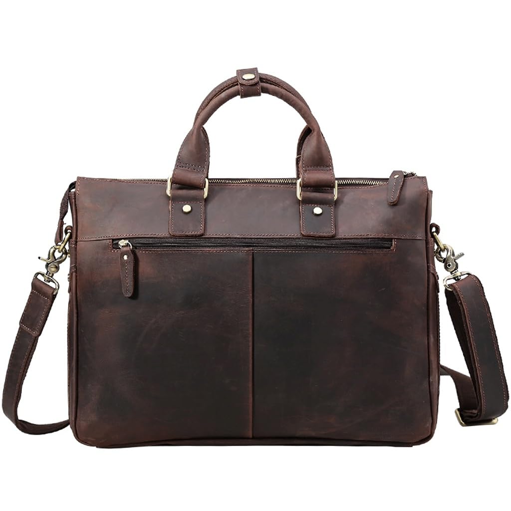 Vintage Crazy Horse Leather Laptop Briefcase Crossbody Bag