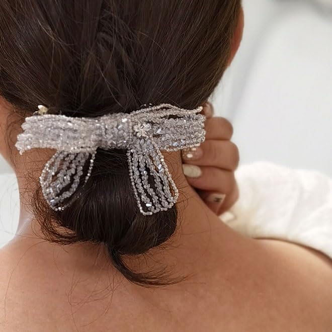 Crystal Bow Hair Clip Handmade Ponytail Half Up Spring Barrette