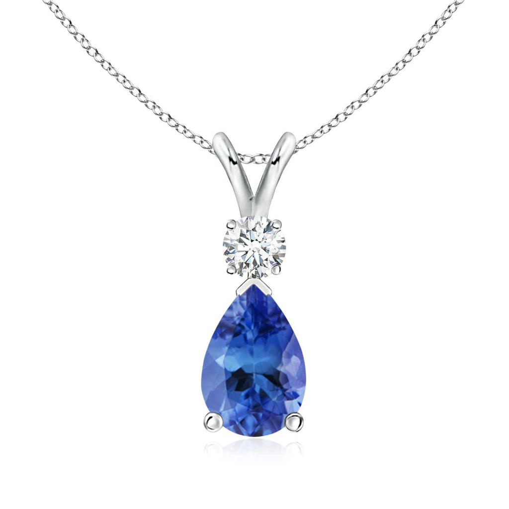 14K Gold Natural Tanzanite Teardrop Pendant with Diamond