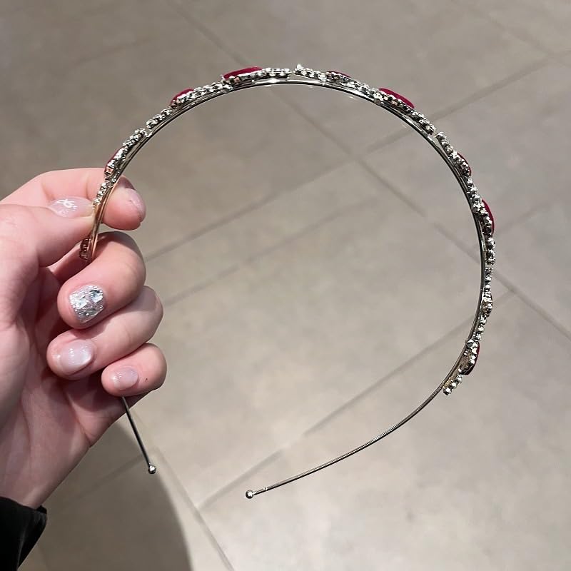 Rhinestone Love Pearl Headband Alloy Thin Hairband Women
