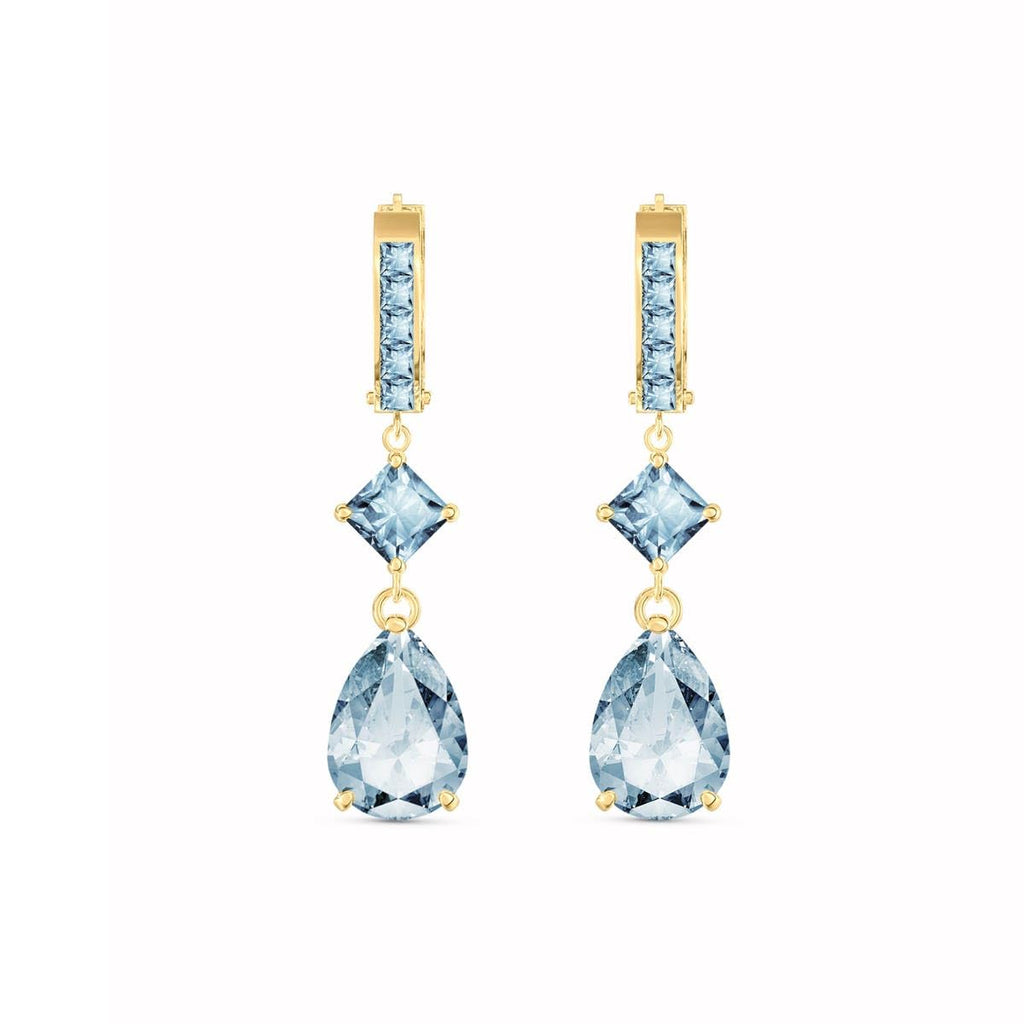 14K Yellow Gold Natural Aquamarine Huggie Hoop Earrings