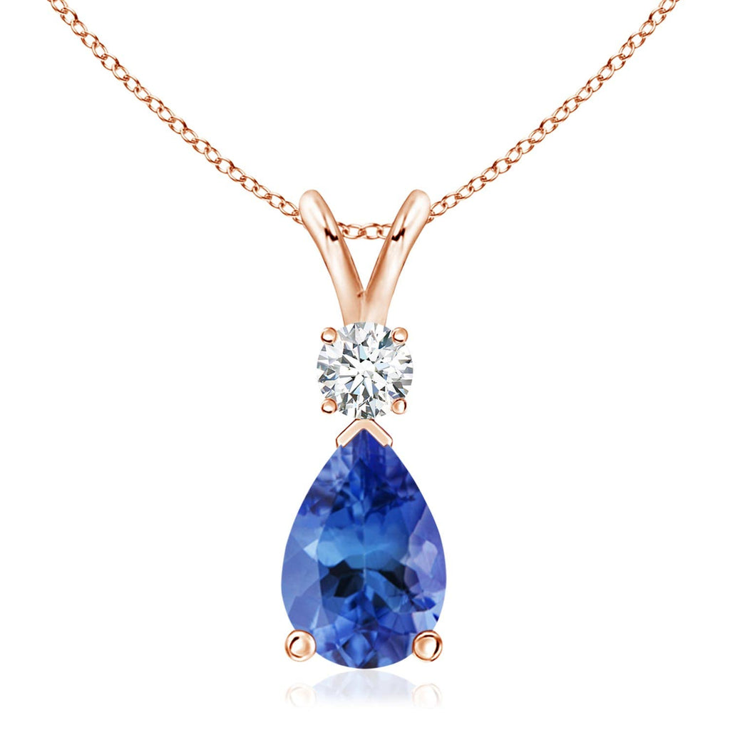 14K Gold Natural Tanzanite Teardrop Pendant with Diamond