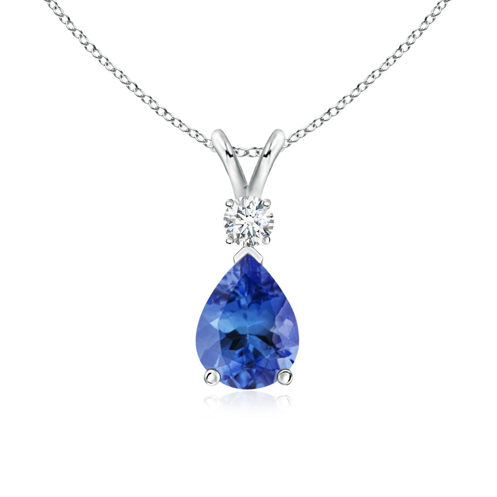 14K Gold Natural Tanzanite Teardrop Pendant with Diamond
