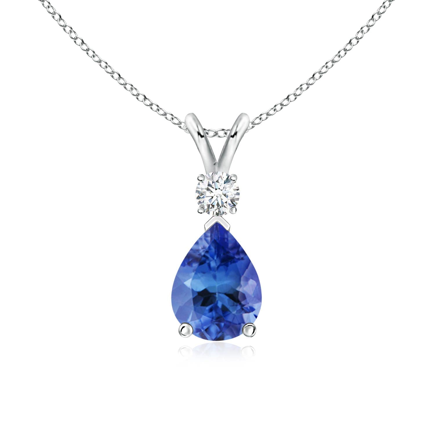 14K Gold Natural Tanzanite Teardrop Pendant with Diamond