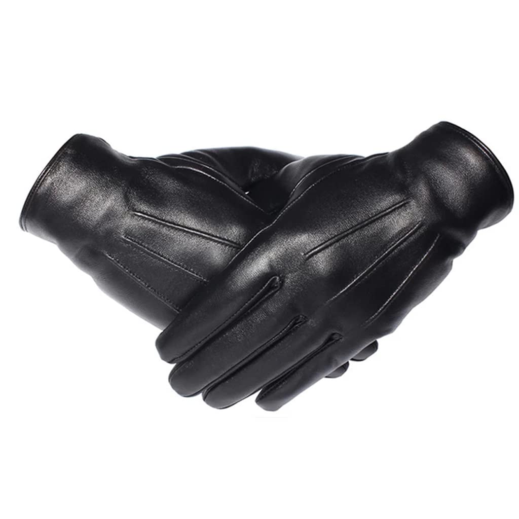 Men Winter Leather Touchscreen Fleece Lined Driving Gloves